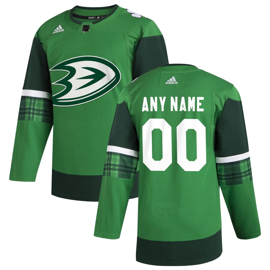 Anaheim Ducks Men Adidas 2020 St. Patrick Day Custom Stitched NHL Jersey Green